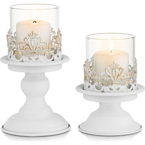 Kerzenständer Stumpenkerzen Metall antik Hochzeit Klein Groß Weiß (1/5)