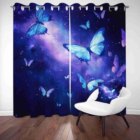 Rideau Occultant pour Chambre Fantaisie Papillon 2 Pièces Rideaux Imprimés Nébuleuse Magique Thermique Anti Chaleur, Isolation Acoustique, Rideau de Porte à Oeillets, 150 x 280cm - L 150 X H 280cm (2 (1/5)