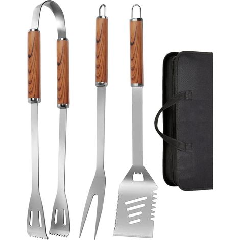 Set à barbecue 3 pièces acier inoxydable avec étui BBQ camping set (1/5)