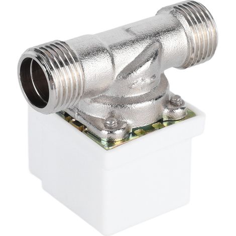 Électrovanne eau 1 sens fermée au repos filet ext 1/2 pouce 24V DC plastique ABS cuivre nickelé blanc argé (1/5)