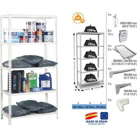 Simonrack Ecoclick Mini 5/300 weiße Regal mit 5 Ebenen