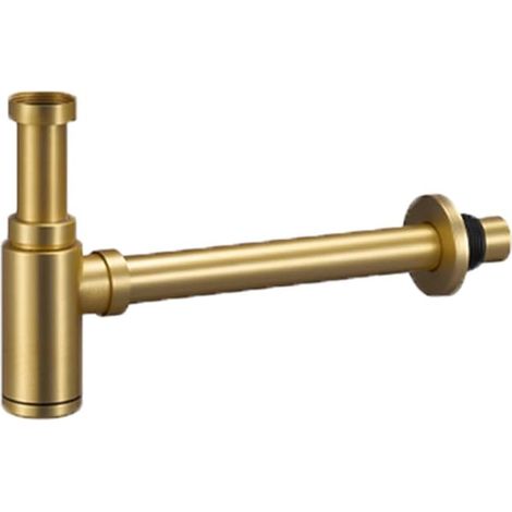 1 Siphon à bouteille, Acier inoxydable 304, Or brossé, Anti-odeur, Design mural, Pour lavabo salle de bain (1/5)