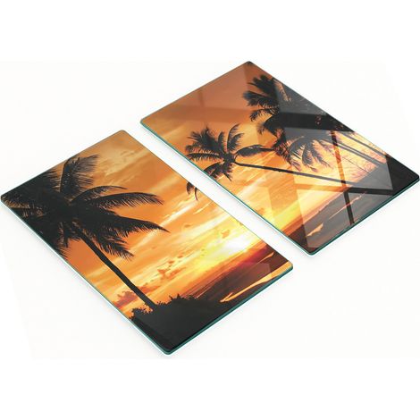 Tableros decorativos multifuncionales de cocina con dise帽o de palmeras en vidrio templado, 2x30x52 cm.