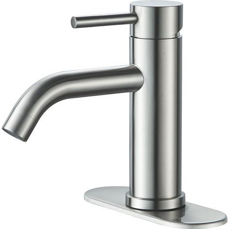 Robinet de salle de bain moderne à trou unique, robinet d'évier en nickel brossé, robinet de salle de bain à poignée unique avec plaque de recouvrement à 3 trous, conduite d'alimentation en eau (1/4)