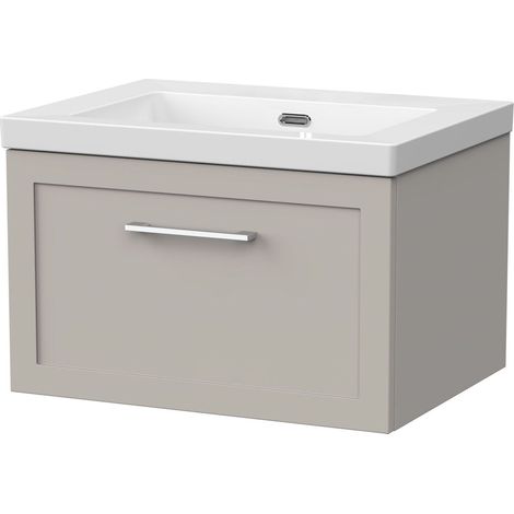 Stonnall Traditional Wall Hung 1 Drawer Vanity Unit with 0 Tap Hole Fireclay Basin, 600mm, Pebble Grey (1/3)
