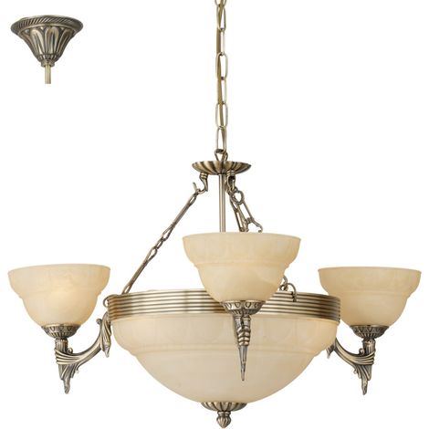 Lampadario A Sospensione Vintage Marbella Metallo Brunito Vetro 6 Luci E14 (1/5)
