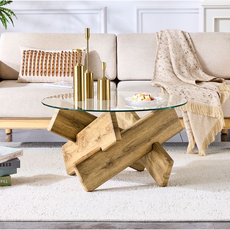 Tavolino rotondo 79 cm in MDF e vetro trasparente HAVRYA (1/5)