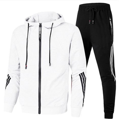 Ensemble de survêtement homme bleu marine, veste zippée et pantalon de jogging, tenue de running décontractée, pull à capuche en molleton, idéal pour l'automne et l'hiver. (1/4)