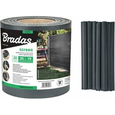Bande brise-vue anthracite 19 cm x 35 m avec clips Bradas