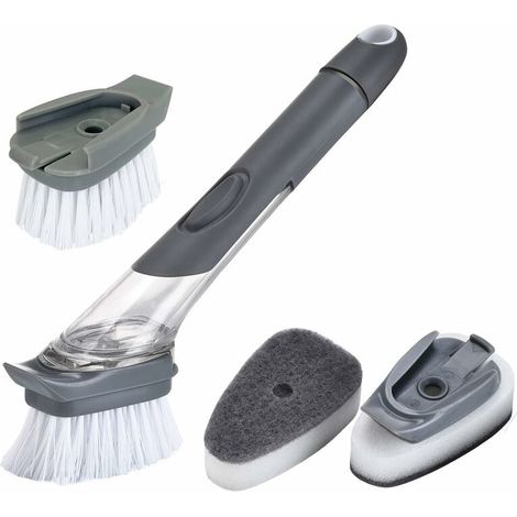 DEESSE SHOP - Lot de 4 brosses remplaçables Recharges de brosses à vaisselle, brosses éponge et poils 2 en 1 pour laver la vaisselle, brosse de cuisine facile à nettoyer. (1/5)