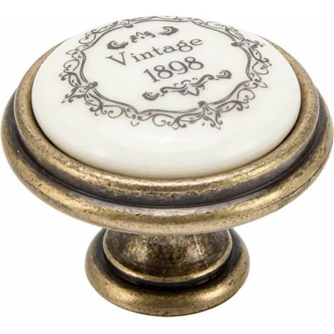 – Bouton de meuble 35mm finition porcelaine bronze vintage – Motif vintage 1898 – Pour meubles anciens – Installation sans vis (1/2)