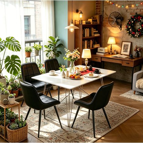 4er-Set schwarze Esszimmerstühle aus Kunstleder und Metall OKMYHOME (1/5)