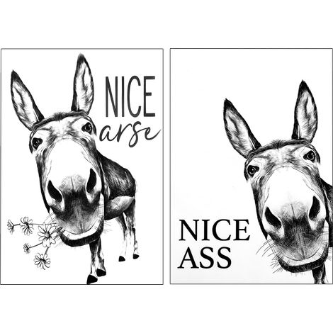 2PCS Poster Humoristique pour WC, Âne Affiche Decoration Murale, Affiche Murale Noir et Blanc Humour Animaux Photos Deco Salle de Bain en Toile, 21 x 30cm (1/5)