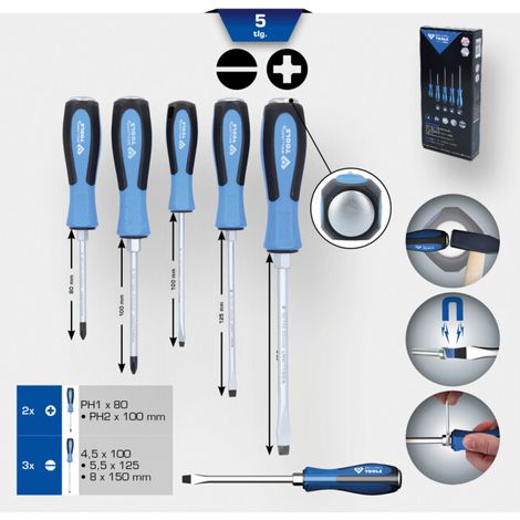 BRILLIANT TOOLS Jeu de tournevis avec capuchon de frappe 5 pces fente PH Phillips - BT031020 (1/5)