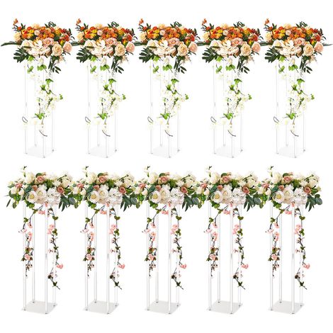 Support de Fleurs Mariage 60cm x10, Colonne Acrylique Géométrique, Présentoir Floral pour Événements, Réception, Déco Fête (1/5)