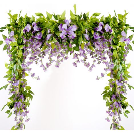 Guirlande de glycine artificielle violette et bleue (5 pièces), 5 pièces au total, 10 mètres (33 pieds) de fausse glycine suspendue en soie pour L-AquaForge (1/5)