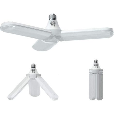 Lampe Garage E27 45W, Blanc Froid 6500K 4000Lm Lampe Atelier Déformable avec 3 Panneaux Ajustables, éclairage Plafond LED, pour Garages, Entrepts, Gymnases (lot de 1)[Classe énergétique F], Ensoleillé
