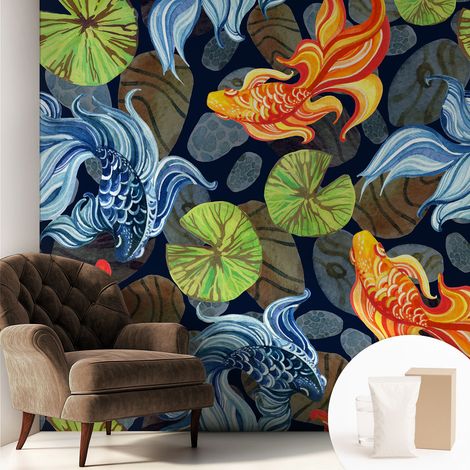Papier peint intissé mural avec imprimé pour décoration pour salon pour chambre à coucher pour entrée Motifs de poissons 250x250 cm (1/5)