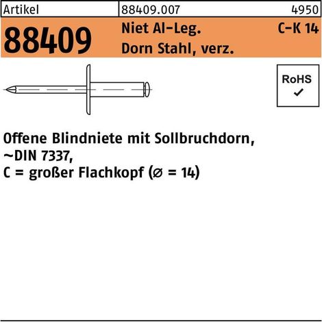 Blindniete R 88409 großer Flachkopf 5 x 10 Niet Aluminium/Dorn Stahl verzinkt