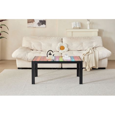 Tavolino da Salotto Multiuso in Vetro Temperato con Gambe in Metallo, per Interni ed Esterni, Nero, 109×65×9 cm (1/4)