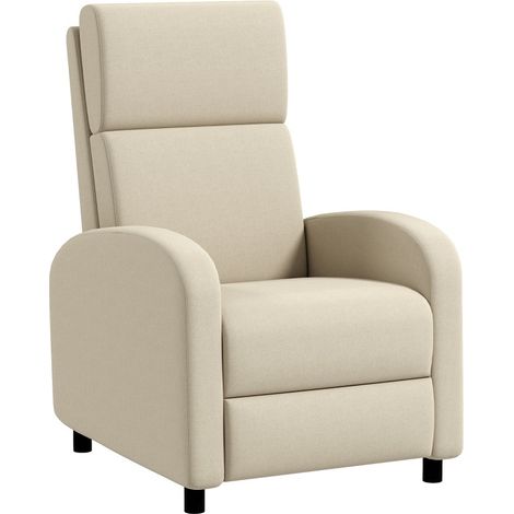 Fauteuil relax inclinable crème avec revêtement aspect lin, repose-pieds, capacité 120 kg (1/5)