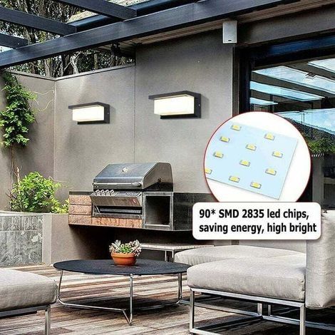 Moderne LED-Wandleuchte für den Außenbereich, 12 W, wasserdicht (IP65), anthrazitfarbenes Aluminium, dekorative Beleuchtung für Terrasse, Garten, Balkon, Gartenmauer, Patio, Villa, weiß (1/2)