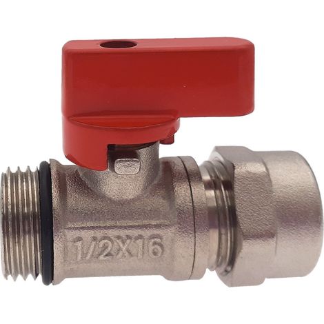 Lot de 1 Vanne à bille sphérique 1/2"x16 pour tube PER Ø16 Rouge (1/5)