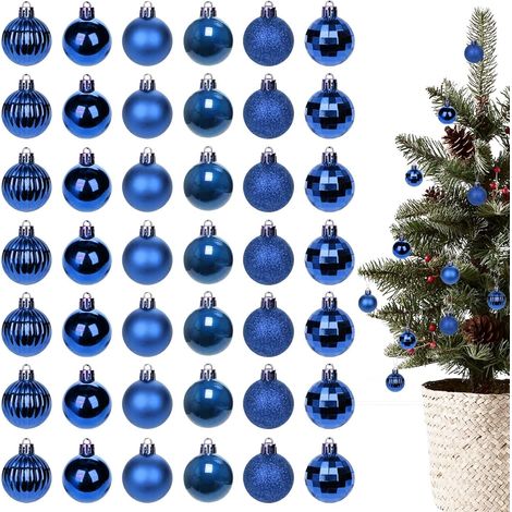 Boules de Noël en ornements, Boules incassables avec finition paillettes scintillantes, Boules de Noël légères, Boules décorées bleues pour fête, mariage, vacances de Noël (1/5)