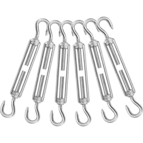 Set of 6 M5 hook tensioners, robust tensioners for tensioning metal cables, suitable for guardrail cables.