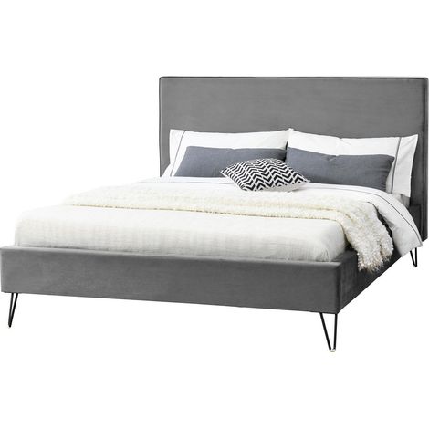 Bettgestell 140 x 190 cm aus grauem und schwarzem Samt RIVERSIDE (1/5)
