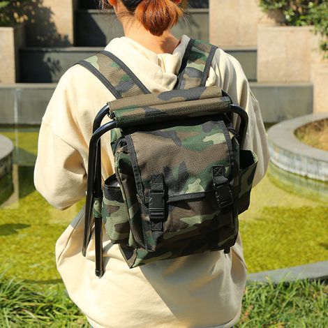 Chaise de pêche pliante 2 en 1, chaise-sac à dos portable pour la randonnée, la pêche à la plage, le camping/camouflage (1/5)