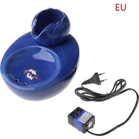 Fontaine à eau pour chat en céramique ultra silencieuse Lotus Pet, distributeur automatique d'eau pour chat et chien, prise UE, couleur bleue.