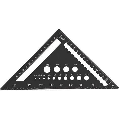 Règle triangulaire de 7 pouces, chevron métrique carré, rapporteur de trous à 90 degrés, alliage d'aluminium, outil de disposition pour le travail du bois, noir (1/5)