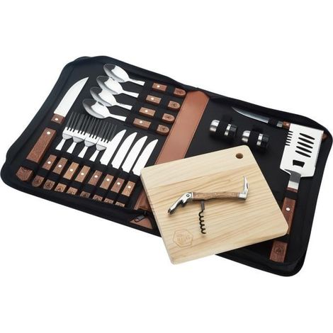 LAGUIOLE - Set Complet pour Pique-Nique - 18 pièces - Couteaux - Fourchettes - Tire-Bouchon - Manches en Bois de Pin - acier