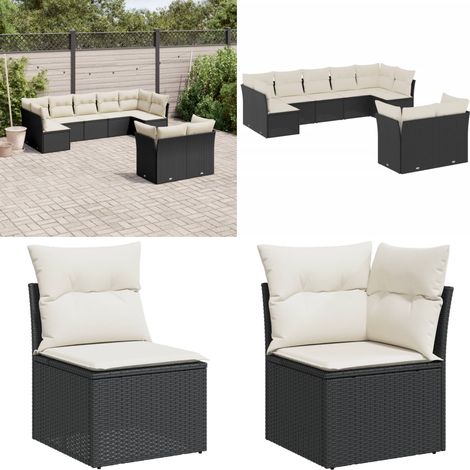 9-tlg. Garten-Sofagarnitur mit Kissen Schwarz Poly Rattan - Gartengeset - Gartenmöbelset - Rattan Möbel - Lounge Set - Gartenlounge - Home & Living (1/5)