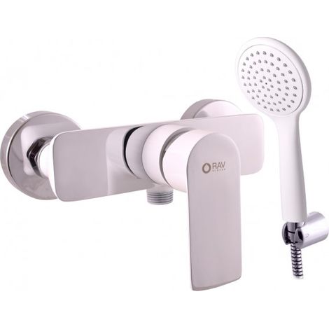 Mitigeur douche avec douchette VLTAVA en laiton chromé blanc (1/4)