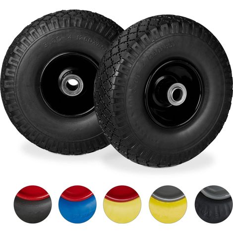 Roue de diable, 2x roue de brouette caoutchouc, pour axe de 20 mm, 3.00-4", 260 x 85 mm, noir (1/5)