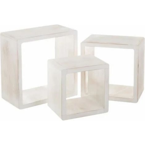 Set de 3 cubes étagères murales coloris blanc - Longueur 38 x Profondeur 38 x Hauteur 20 cm