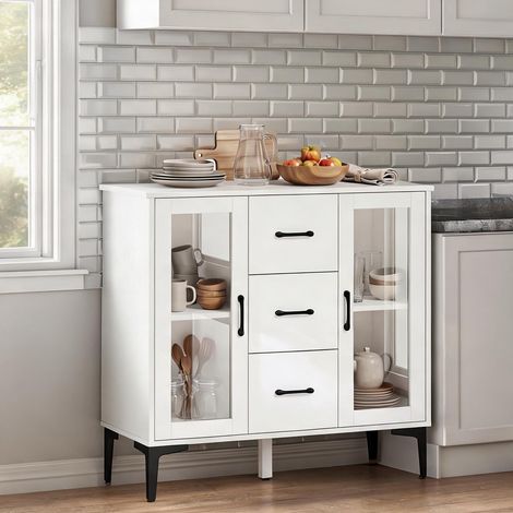 Buffet coloris blanc en mDF verre 90 x 38 x 86 cm (1/5)