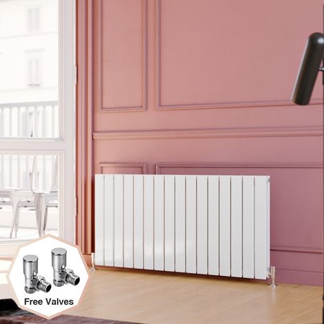 ELEGANT 600x1216mm White Designer Radiator Horizontal Double Flat Panel Radiator with Angled Radiator Valves (1/5)