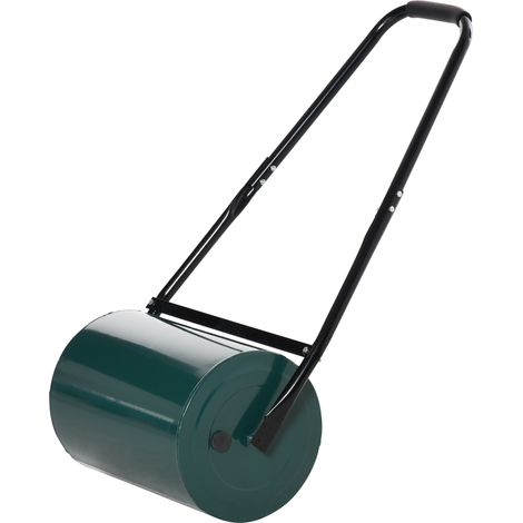 Rouleau à gazon, rouleau de jardin avec poignée en U, diamètre 31 cm, largeur de travail 30 cm, capacité de remplissage eau/sable 40 L, métal, vert