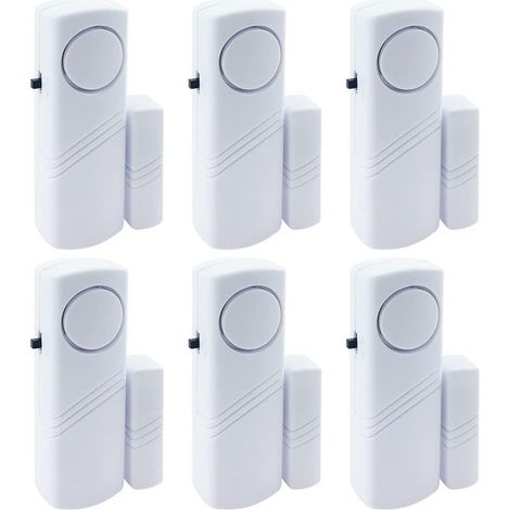 Alarma，6 piezas，Alarma profesional para puertas/ventanas，Sirena de seguridad，Alarma antirrobo inalámbrica，Funcionamiento magnético，90 dB (1/5)