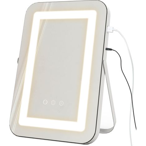 Specchio Trucco Make Up da Tavolo Luci Regolabili 3 Colori USB 31x41,5x3 cm Bianco (1/5)
