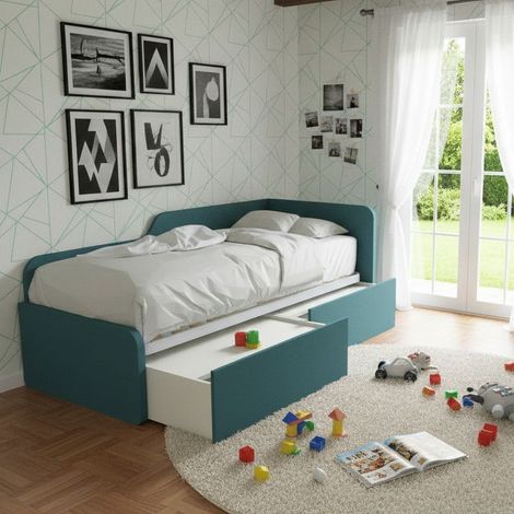 Letto singolo 80x190 con cassetti - Pratico e salvaspazio per camerette e stanzette - Verde Petrolio