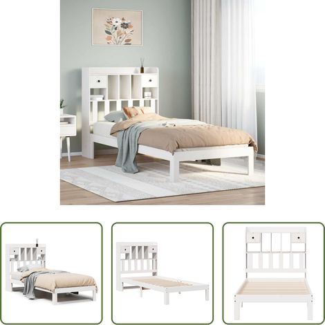 vidaXL Rangement - Lit bibliothèque sans matelas blanc 75x190cm bois de pin massif (1/5)