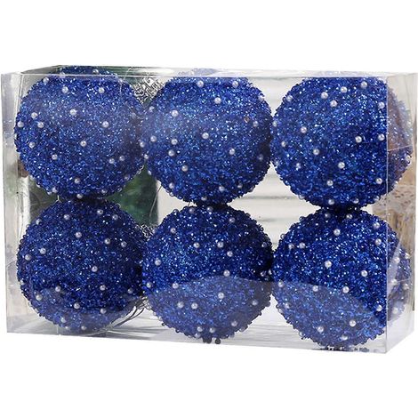 Ensemble de 6 boules décoratives pour sapin de Noël, avec cordelette de suspension, décoration de Noël à suspendre (bleu, 24 cm x 16 cm x 8 cm) (1/4)