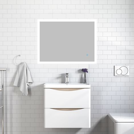 Acezanble 600mm Bathroom Vanity Unit with Basin Cloakroom Sink Unit Wall Hung Two Drawers Oak (1/5)