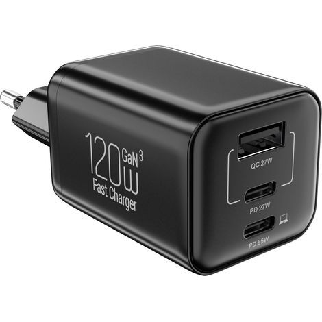 120-W-Schnellladegerät mit USB-C-Anschluss und 3 USB-Ports (65 W PD + 27 W USB-C/USB-A-Ausgang) – Netzteil für iPhone 17 Air/Pro Max/Samsung Galaxy/Google Pixel/MacBook Pro/Air usw. (EU) (1/5)