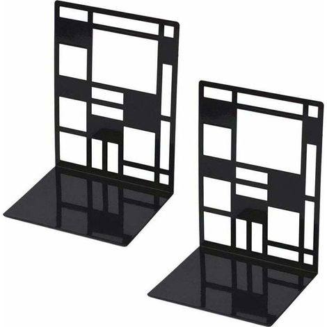 Set of bookends, metal bookends, black bookends, designer bookends, shelf with non-slip base for children, office, school, living room, bookstore and library (1/4)