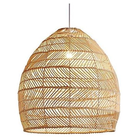 Pendelleuchte, Rattan-Hängelampe im Vintage-Stil, E27-Fassung, für Esszimmer, Café, Restaurant, 35 x 35 cm (1/5)
